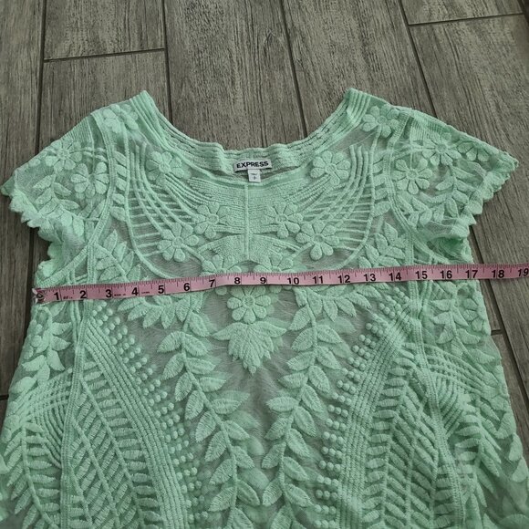 Express women's Mint Green Embroidered Mesh Sheer Top Size Small - Picture 6 of 9